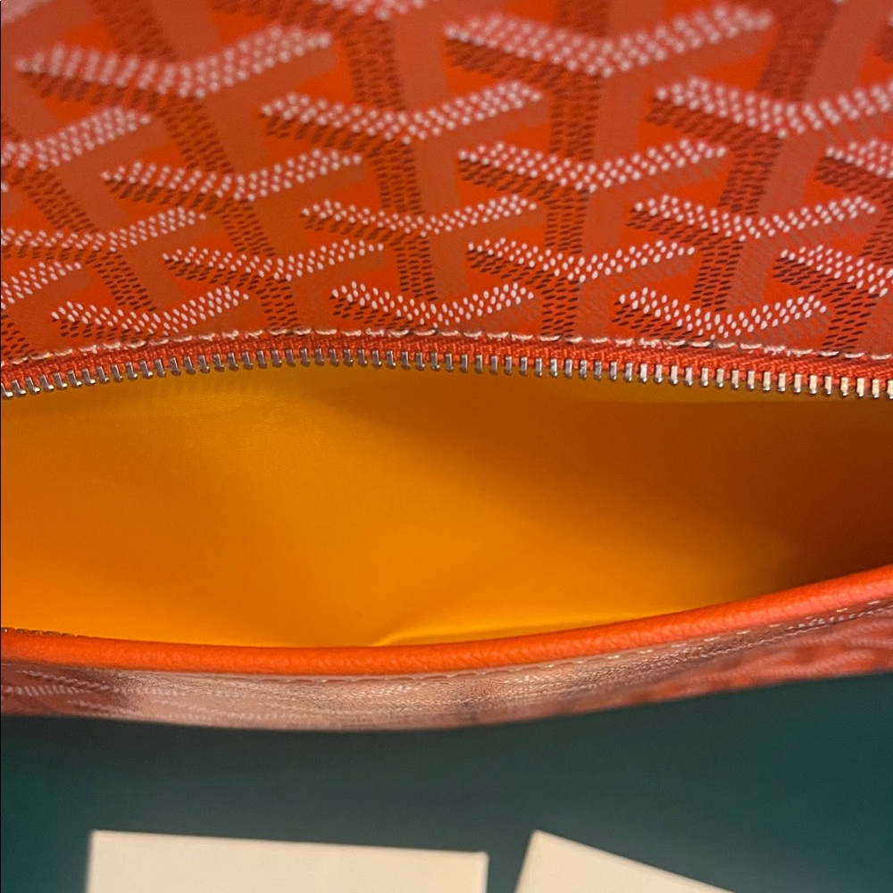 Goyard Orange Chevron Canvas Zip Pouch Tote - Picture 5 of 9
